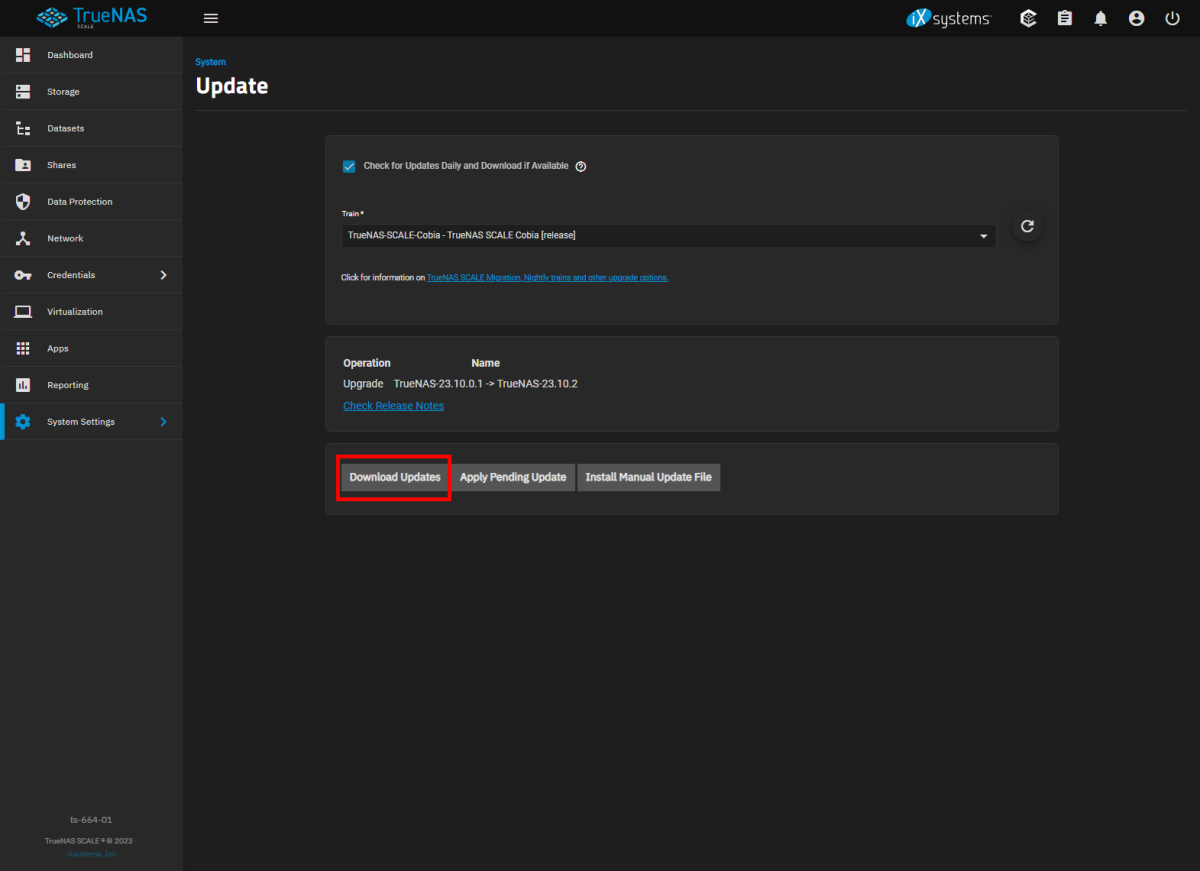Download Updates をクリック