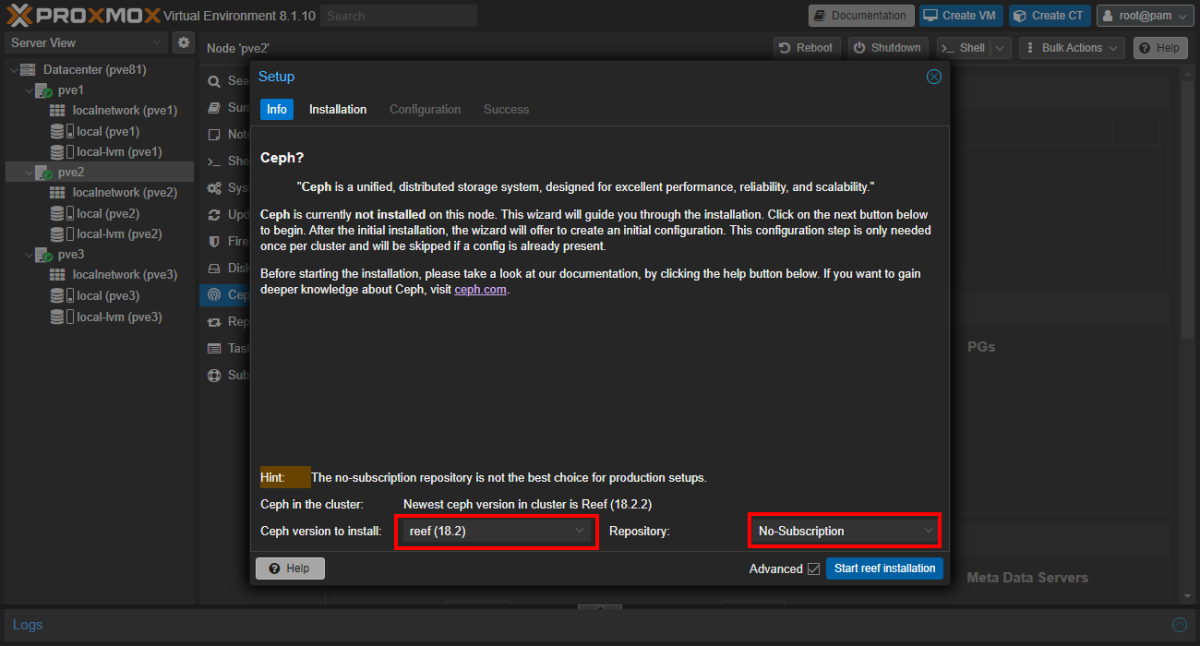 1台目以外: Install Ceph version & Repository指定