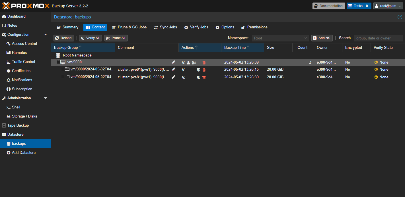 Datastore > backups > Content