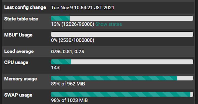 Featured image of post pfSense 2.5.2 で SWAP uage が異常に高かったので調べて対策した