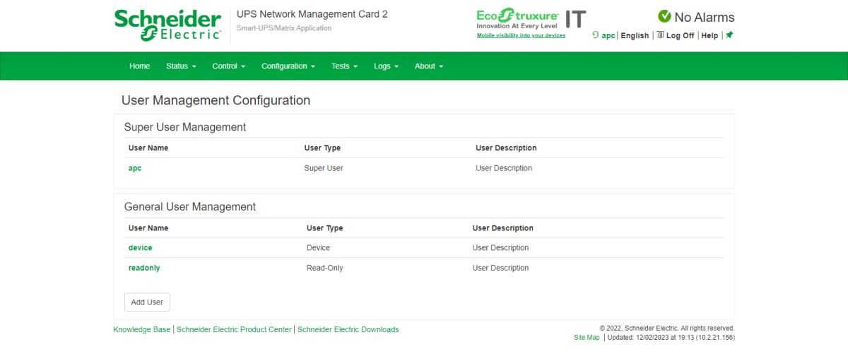 User Management Configuration