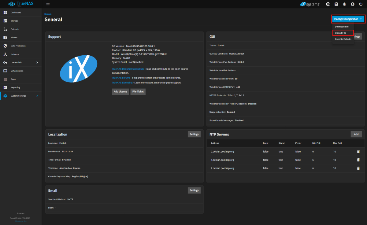 Manage Configuration > Upload File